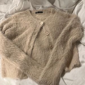 Zara fuzzy cream sweater